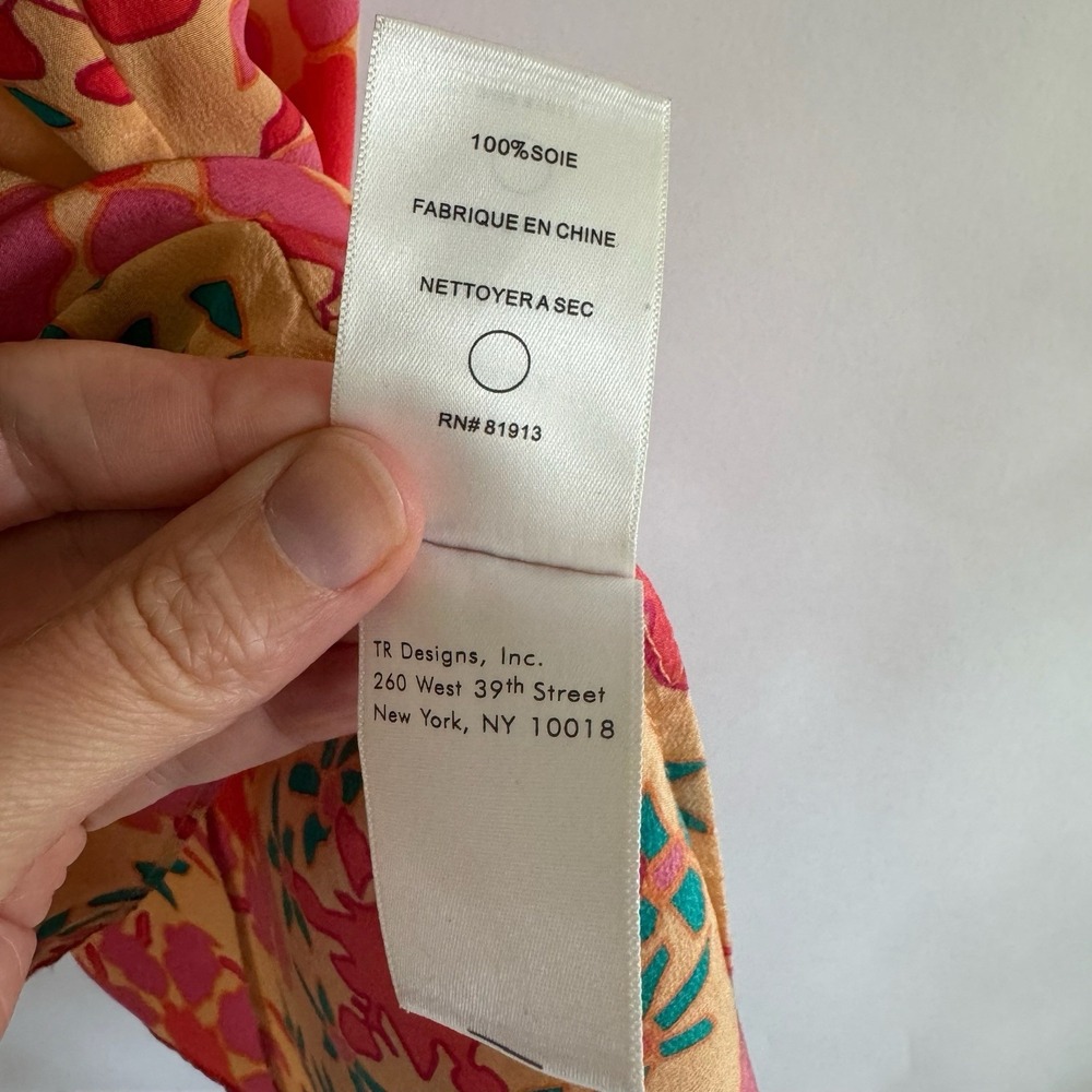 Tracy Reese 100% Silk Dress 4 Floral Y2K Smocked Orange Red Bright Open Back - Picture 9 of 14